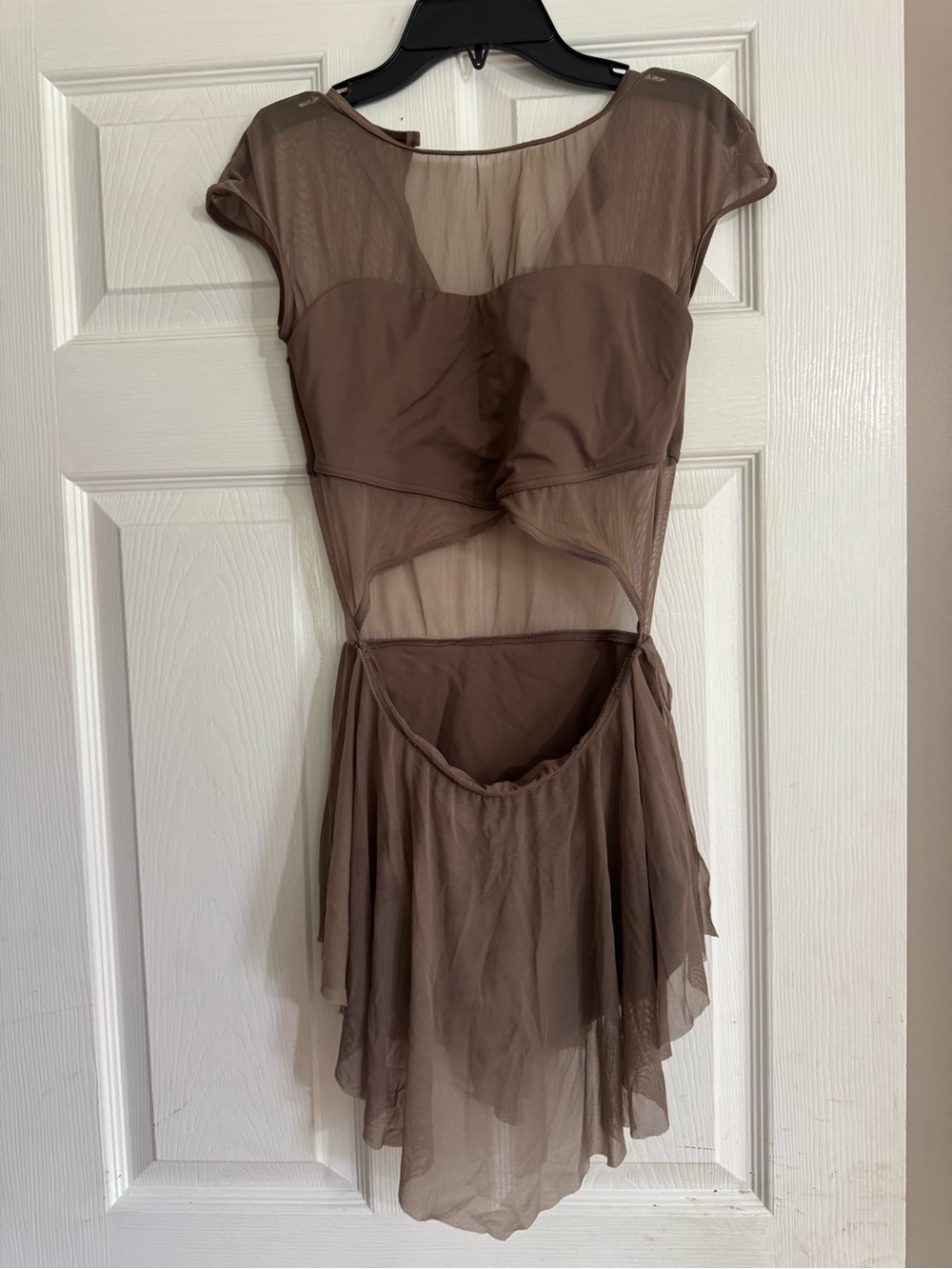 Sheer Mesh Cutout Taupe Dance Costume